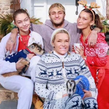 Anwar Hadid celebrating Christmas with his mother and sisters.